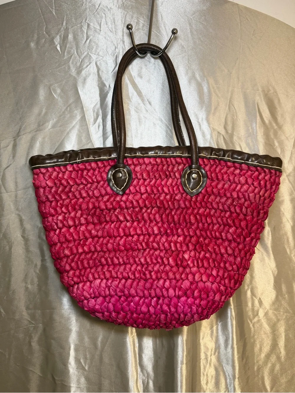 Y2K Limited Edition Hot Pink Woven Straw Basket Tote Bag